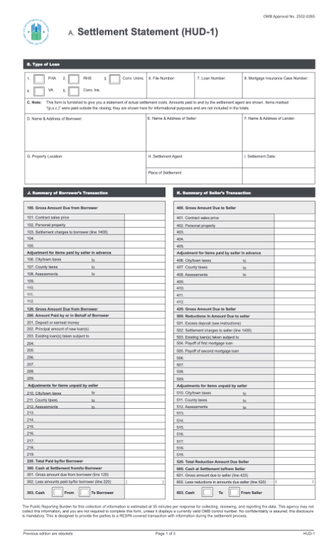 HUD-1 Settlement Statement reference